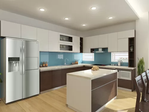 Thích thú với không gian bếp rộng rãi với tủ bếp liên hoàn