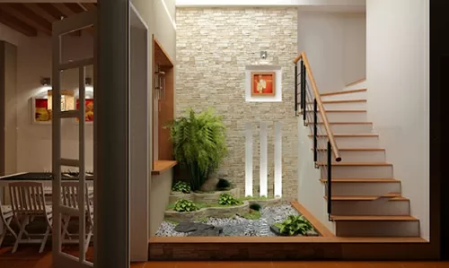 Sự kết hợp hoàn hảo giữa giếng trời và tiểu cảnh sẽ giúp tài chính vững mạnh